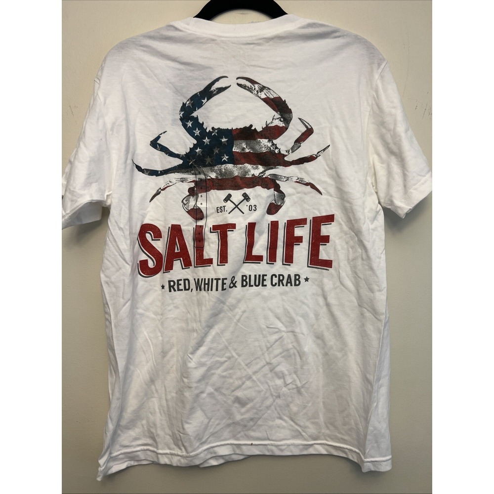 Salt life graphic Men's T-shirt, small, white NWT American crab
